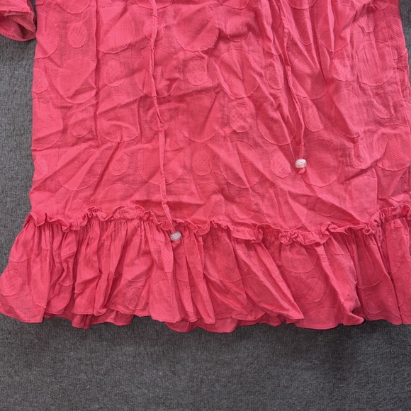 Mudpie Women's Tunic Top Size Medium pink, ruffled, textured polka dot - Picture 2 of 9